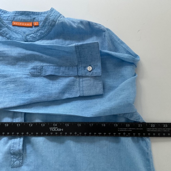 Oliphant Mandarin Collar Popover Blouse Sz L Blue Contemporary Classic Nomad - Picture 7 of 15